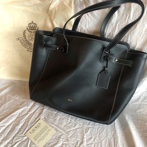 Ralph Lauren Leather Tote Black gold accents